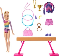 Barbie Gymnastics Playset with Blonde Fashion Doll, Balance Beam, 10+ Accessories & Flip Feature