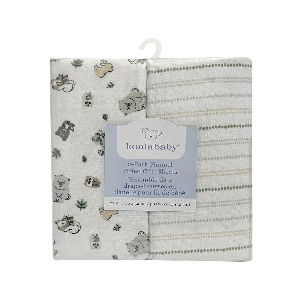 Lot de 2 draps en flanelle Koala Baby Woodland/Stripes