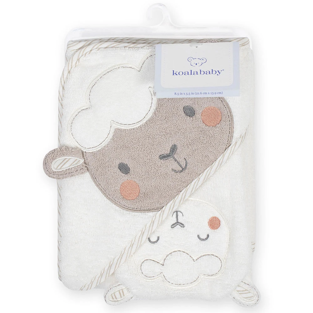 Koala Baby - 2-Pack Baby Hooded Towel & Mitt Set - Grey & White Lamb