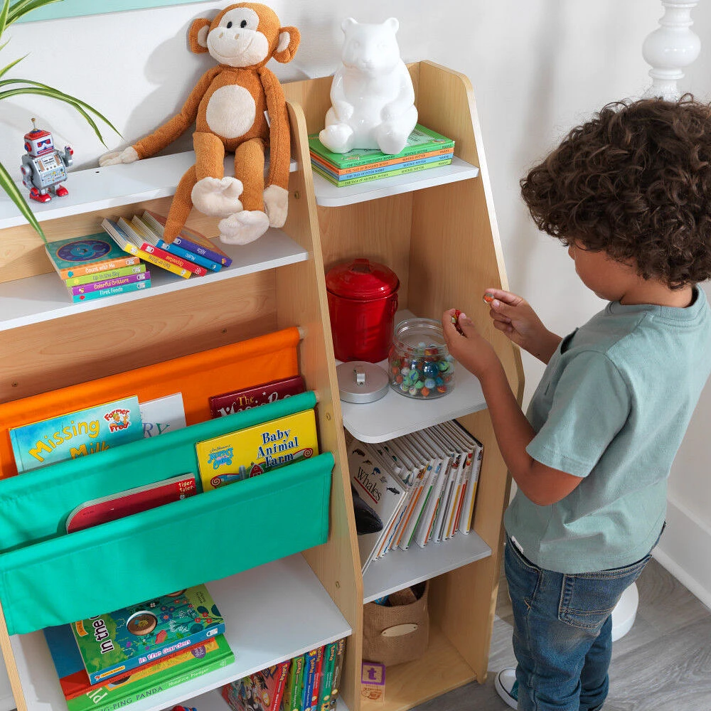 KidKraft Pocket Sling Storage Wooden Bookshelf in Natural