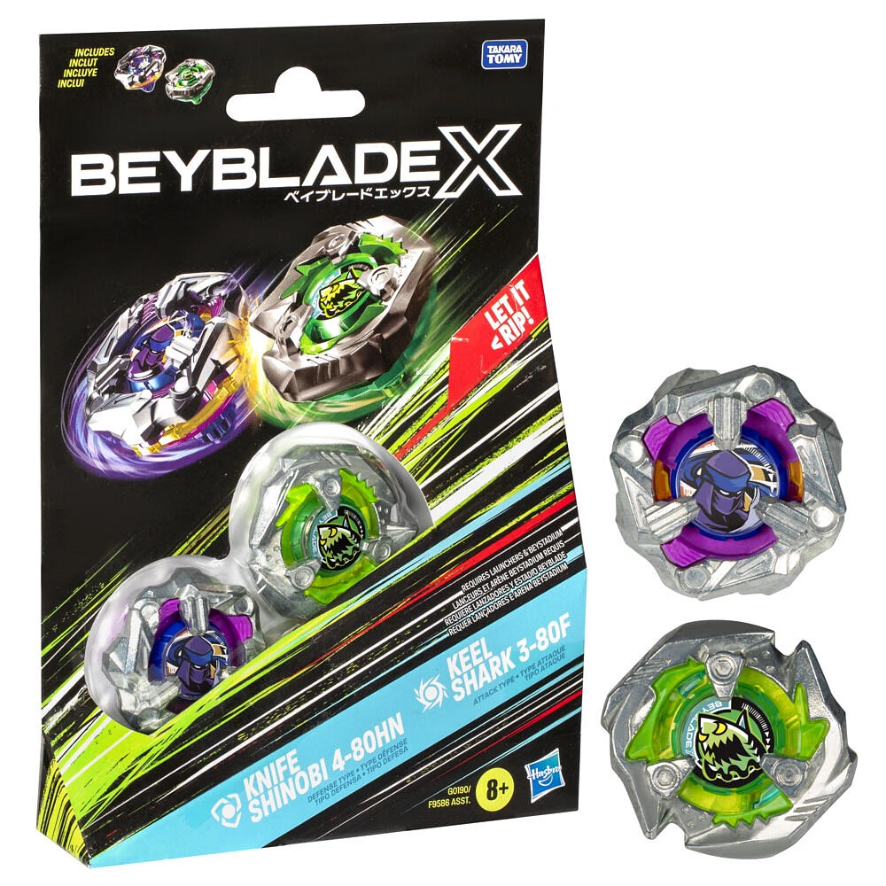 Beyblade X Knife Shinobi 4-80HN and Keel Shark 3-80F Top Dual Pack Set