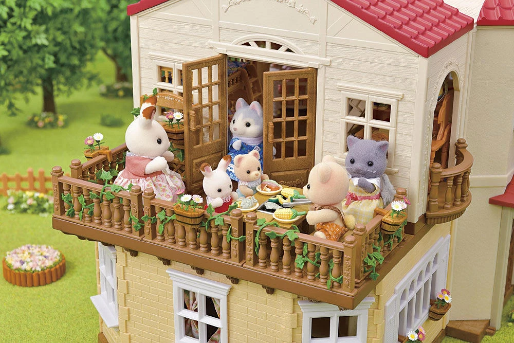 Calico Critters Maison de campagne au toit rouge, maison de poupée avec figurines, meubles et accessoires