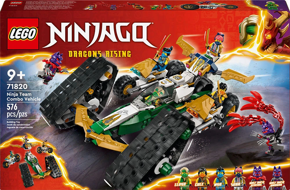 LEGO NINJAGO Ninja Team Combo Vehicle 4-in-1 Toy with Glider, Racer Car and 2 Motorcycles 71820