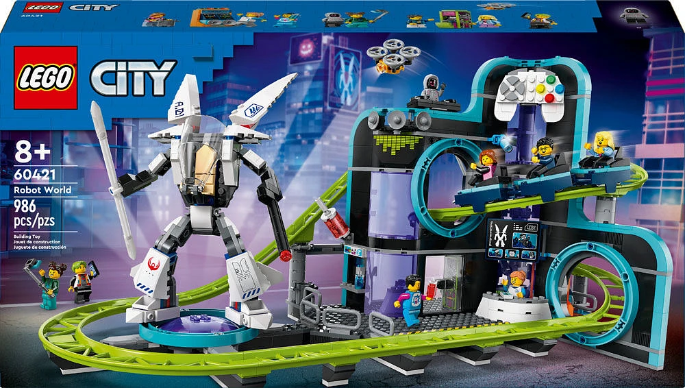 LEGO City Robot World Roller-Coaster Park Set, Building Toy with 8 Minifigures, Creative Gift for Kids, 60421