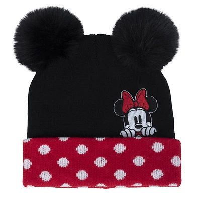 Disney Chapeau À Rebord Minnie Mouse De Disney Avec 2 «Oreilles» En Pompons Et Visage De Minnie À L'Avant Noir, Rouge