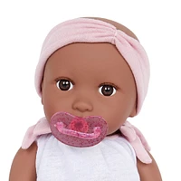 Babi Baby Doll (Deep) - Brown Eyes and Pink Headband 14-inch Baby Doll with 2pc Outfit