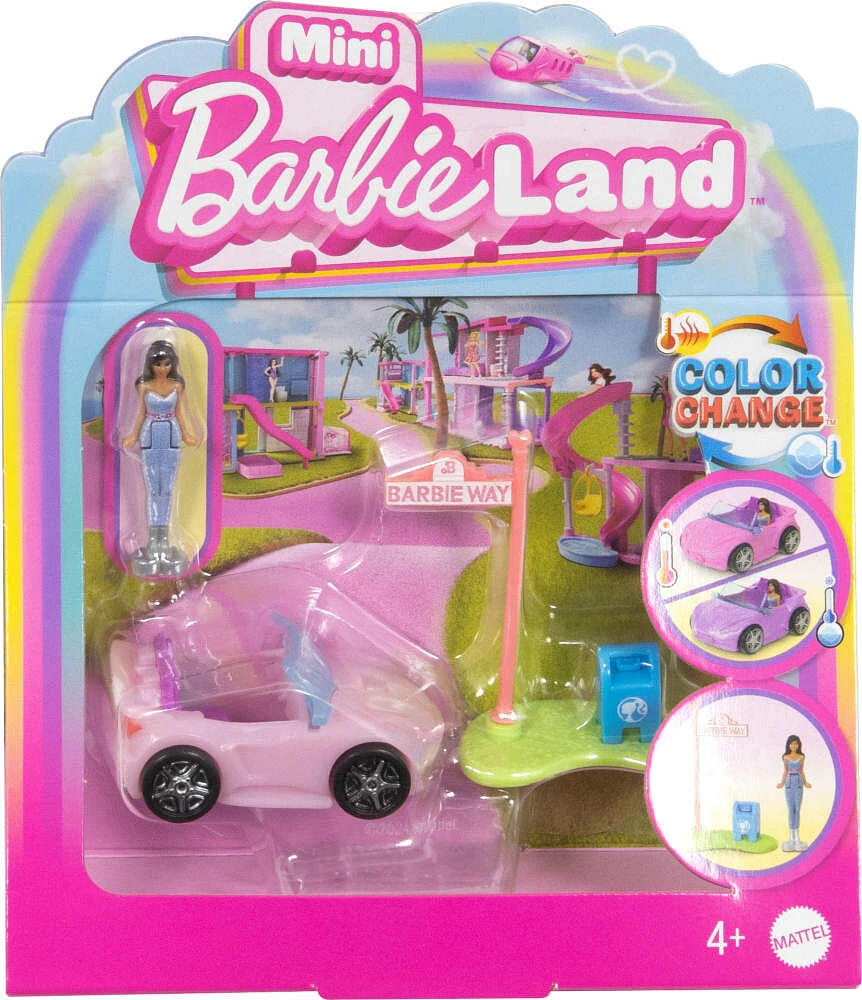 Barbie Mini BarbieLand Doll & Toy Vehicle Sets, 1.5-inch Barbie Doll & Iconic Toy Vehicle with Color-Change Surprise