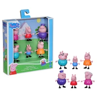 Peppa Pig, Peppa à l'aventure, coffret Peppa et sa famille, 6 figurines de la famille Pig dans leurs tenues emblématiques, dès 3 ans