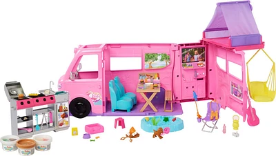 Barbie Dream Camper Playset with Roof Tent, BBQ Grill with Color-Change Feature & 60+ Accessories
