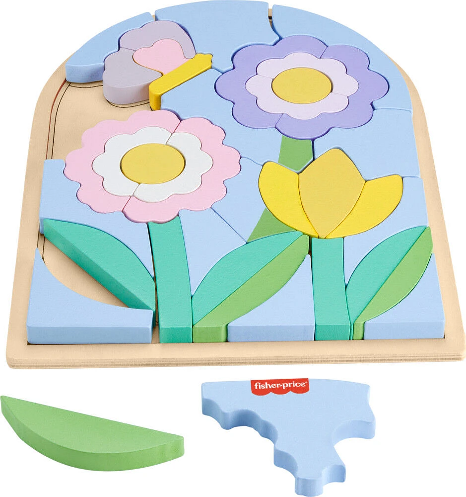 Fisher-Price Wooden Flower Puzzle Blocks for Preschool Kids, 37 Wood Pieces