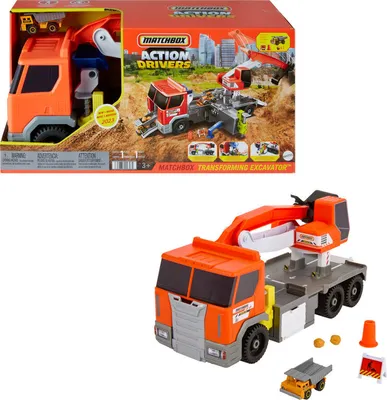 Matchbox Action Drivers Matchbox Transforming Excavator, Toy Construction Truck with 1:64 Scale Vehicle