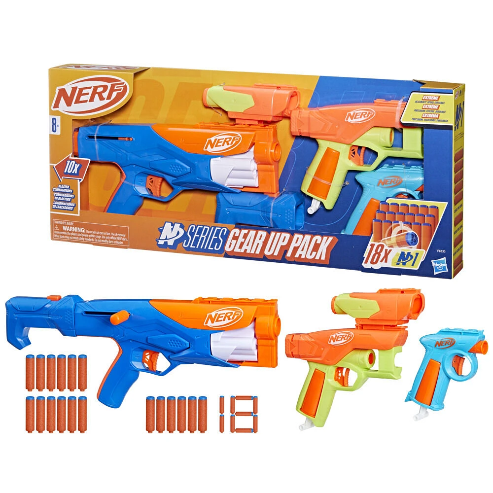 Nerf N Series Gear Up Pack, 3x Blasters, 18 Nerf N1 Darts Compatible Only with Nerf N Series Blasters - R Exclusive