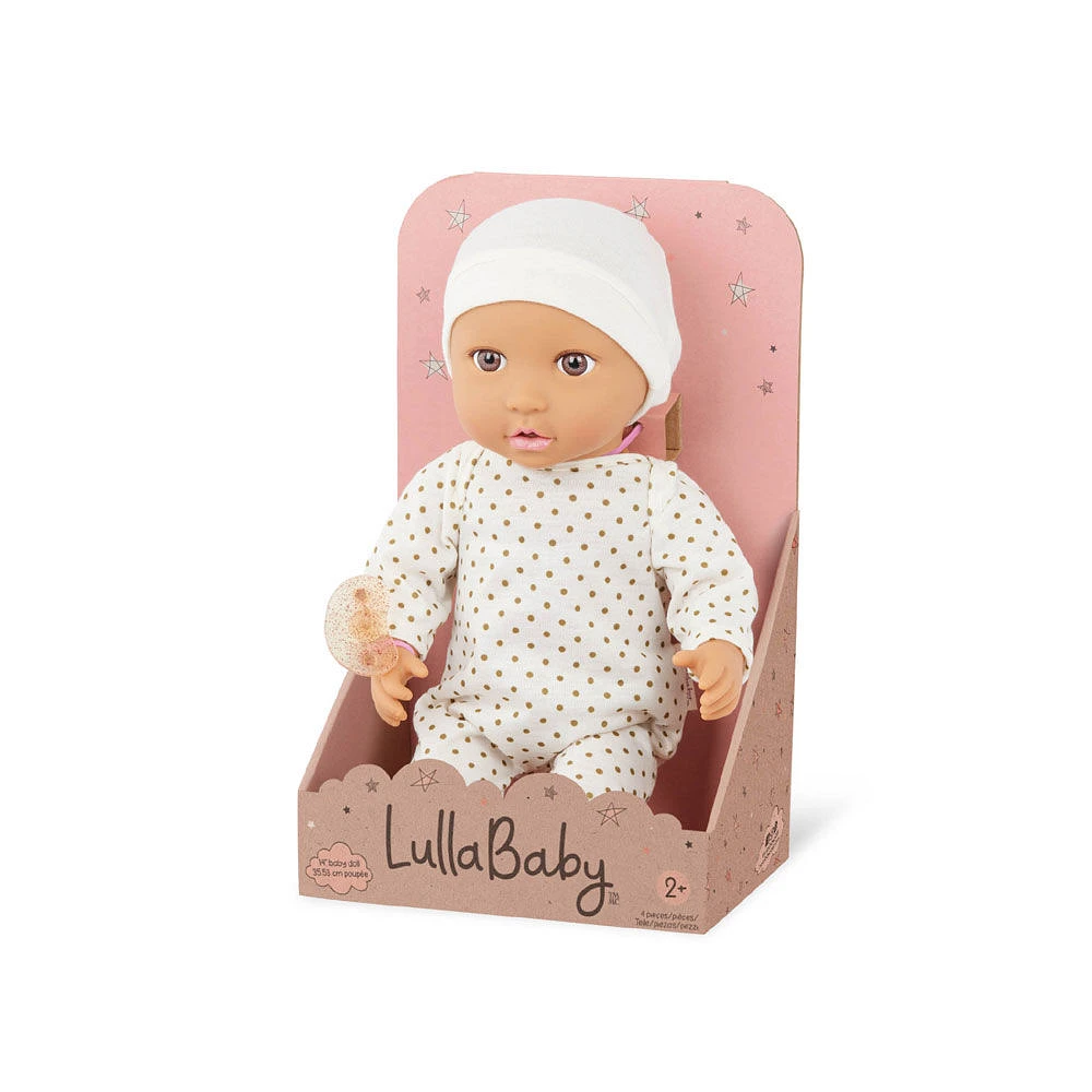 LullaBaby Baby Doll - Ivory Polka Dot Pajama Brown Eyes