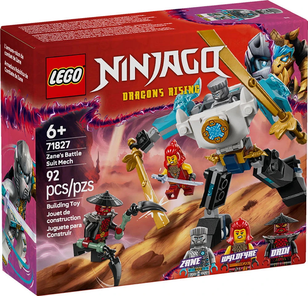 LEGO NINJAGO L'armure-robot de combat de Zane, Ensemble de jouet de jeu de simulation avec 3 figurines, Cadeau de ninja 71827