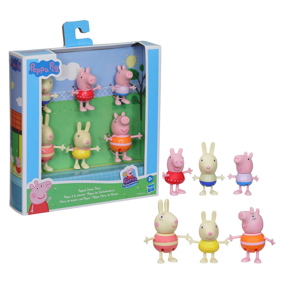 Peppa Pig, Peppa's Adventures, coffret Peppa à la piscine, 6 figurines en costumes de bain, dès 3 ans