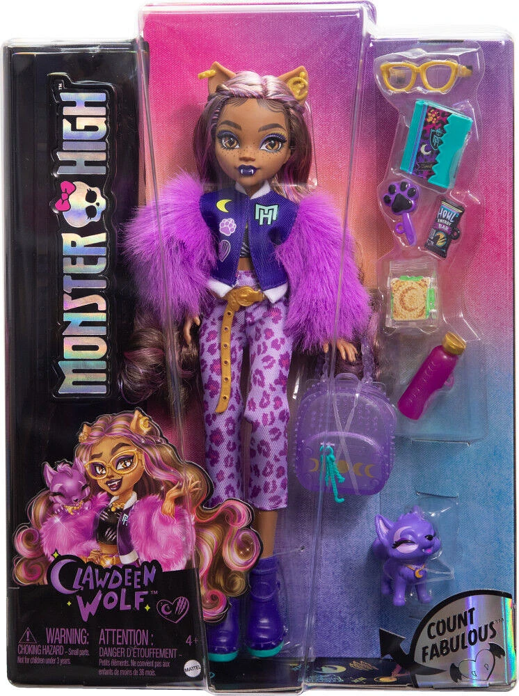 Monster High Poupée, animal et accessoires Clawdeen Wolf, Croissant