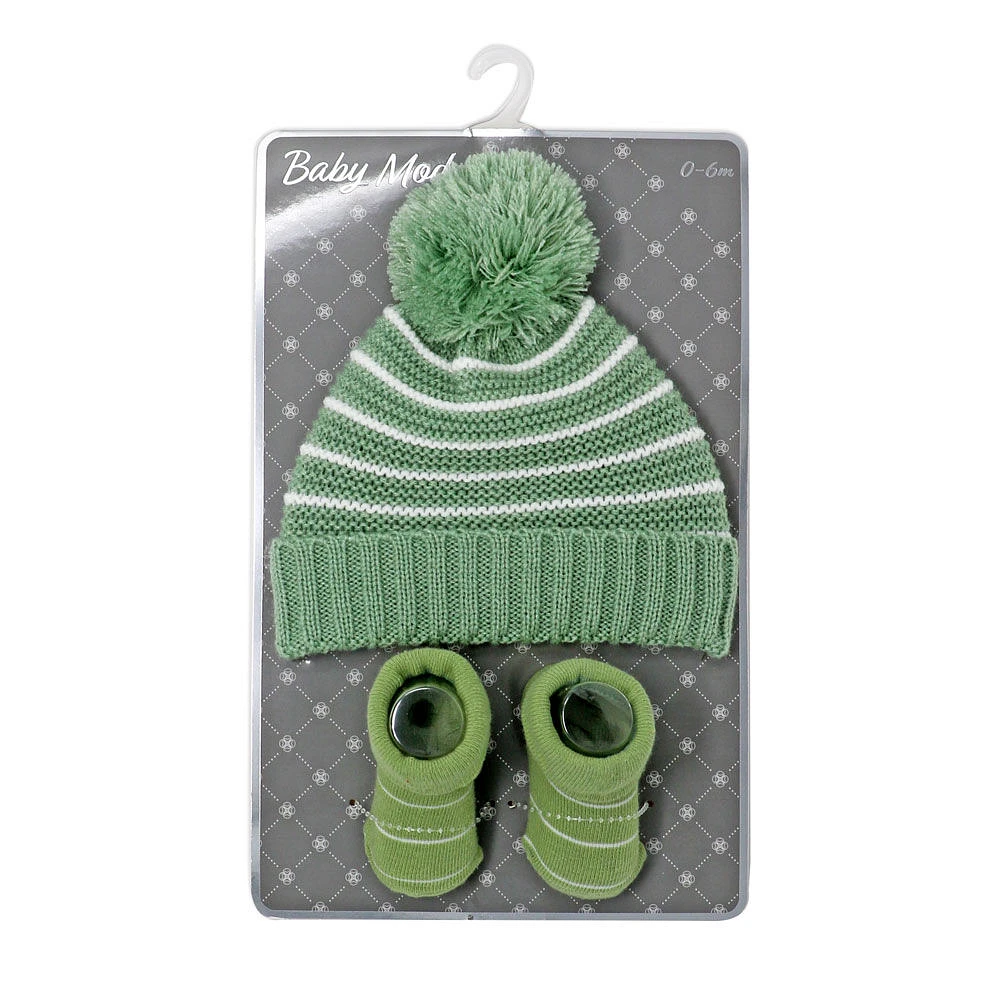 Baby Mode sage tricot bonnet et bottine 0-6M