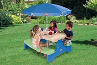 Little Tikes - Easy Store - Grande table de pique-nique bleu et verte avec parasol