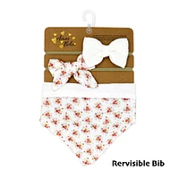 Amor Bebe Ensemble 3 bavoirs réversibles en mousseline avec 2 bandeaux : ivoire floral