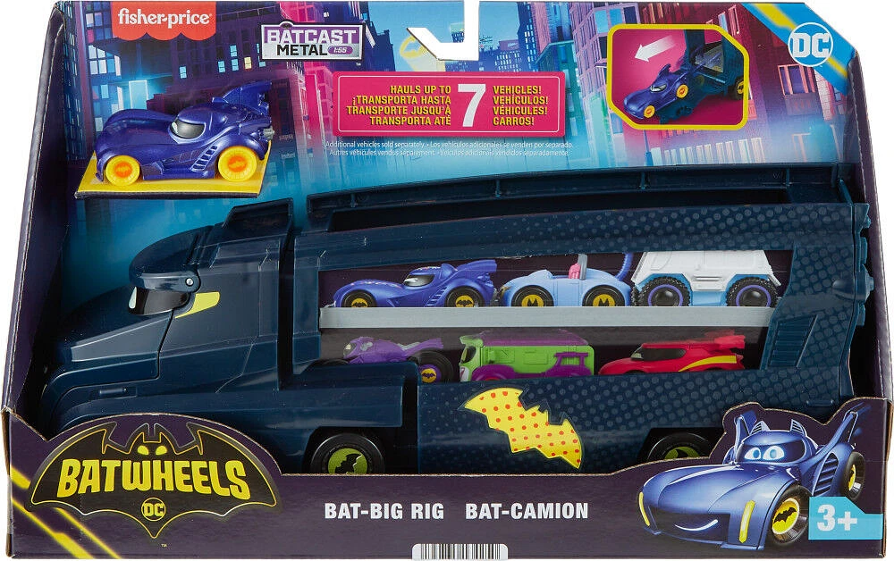 Fisher-Price DC Batwheels Toy Hauler and Car, Bat-Big Rig with Ramp and Vehicle Storage