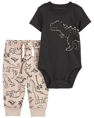 Carter's Two Piece Dinosaur Bodysuit Pant Set Black