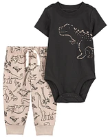Carter's Two Piece Dinosaur Bodysuit Pant Set Black