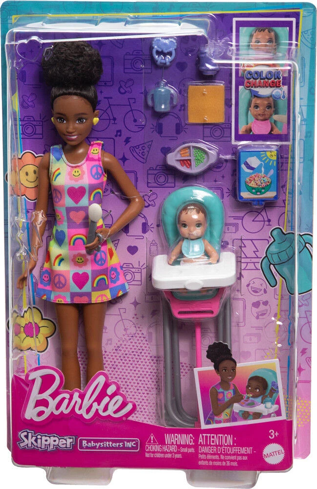 Barbie Skipper Babysitters Inc & Playset, Includes Doll, Baby, and Mealtime Accessories, 10 Piece Set