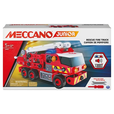 Meccano Junior, Kit de construction STEAM, Camion de pompiers avec effets sonores et lumineux