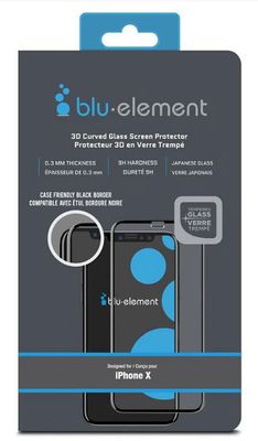 Blu Element 3D Curved Glass Case Friendly for iPhone Xs / X Black (BTIPH8CE)
