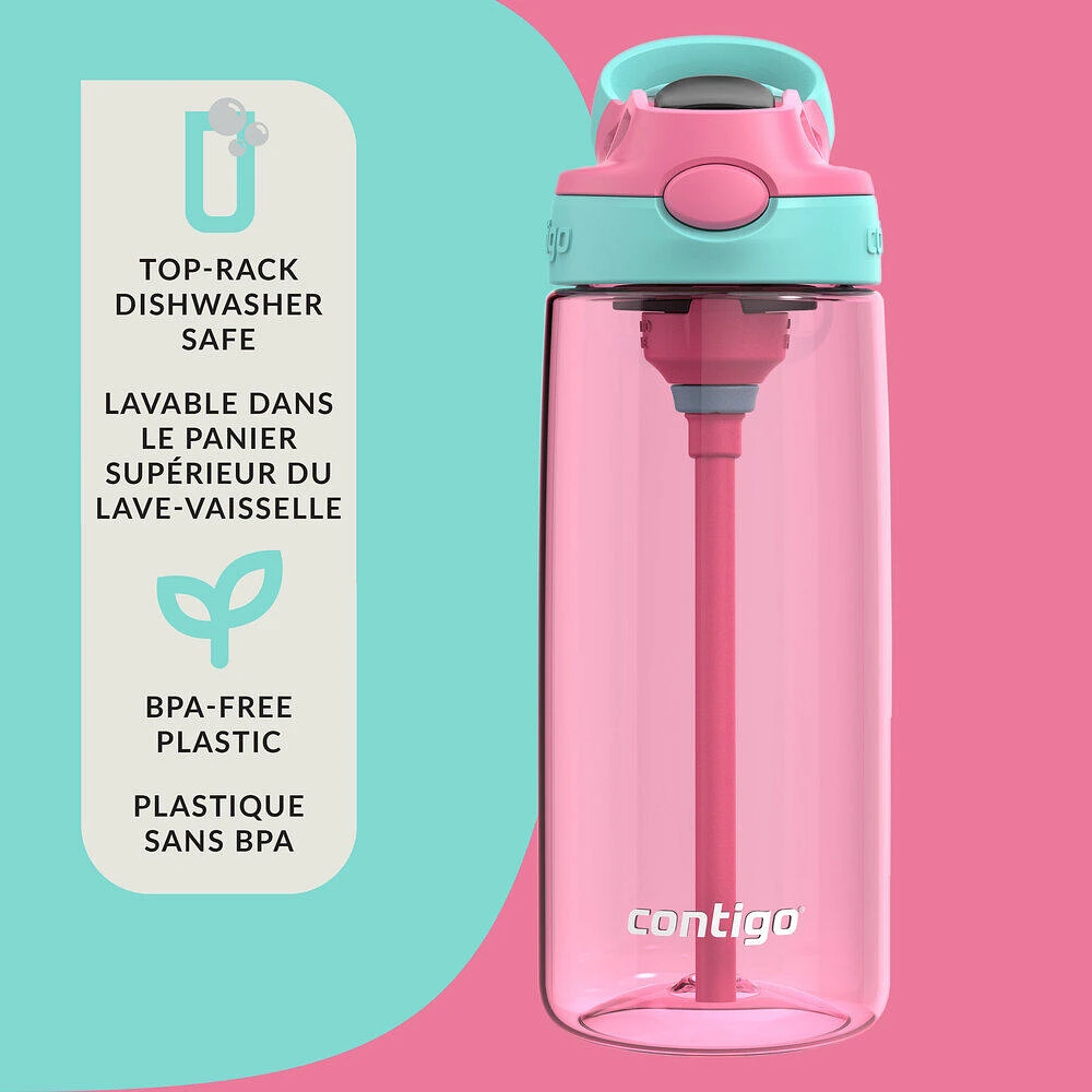 Contigo Aubrey Kids Leak-Proof Spill-Proof Water Bottle, Azalea Jade Vine, 20 oz