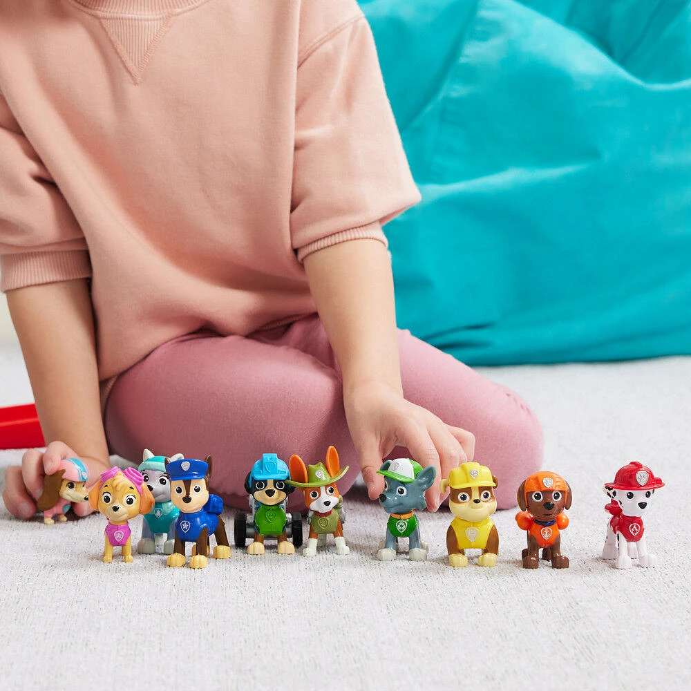 PAW Patrol, 10e anniversaire, Coffret cadeau de 10 figurines articulées de toute la Pat'Patrouille au complet à collectionner