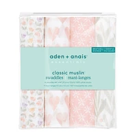 Couverture à Emmailloter en Mousseline de Coton Aden + Anais Essentials Piece of My Heart, Lot de 4