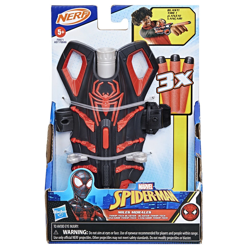 Marvel NERF Spider-Man Miles Morales Blaster Thwip-Tech, jouet de déguisement