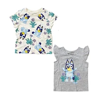 Bluey 2 Pack Fashion Tees Grey Heather / White