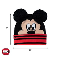 Disney Chapeau À Rebord Mickey Mouse De Disney Avec 2 «Oreilles» En Pompons Et Visage De Mickey À L'Avant Noir, Rouge