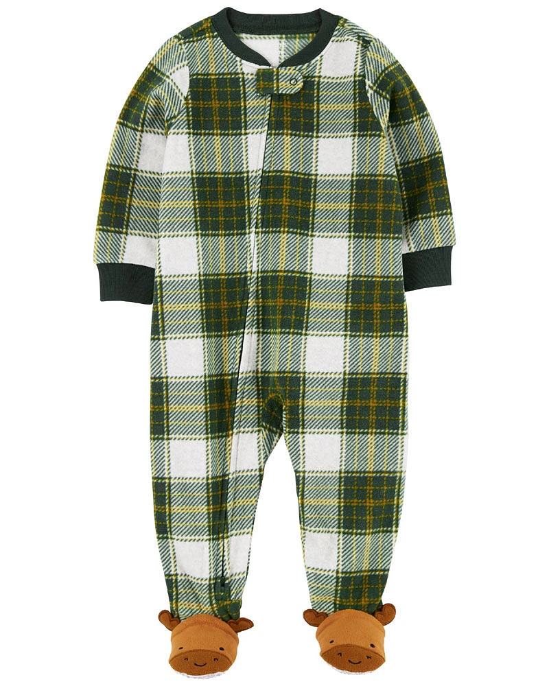 Carter's One Piece Fleece Green Buffalo Check Footed Pajama Green 4T