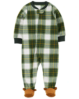 Carter's One Piece Fleece Green Buffalo Check Footed Pajama Green  4T