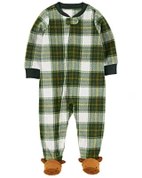 Carter's One Piece Fleece Green Buffalo Check Footed Pajama Green  4T