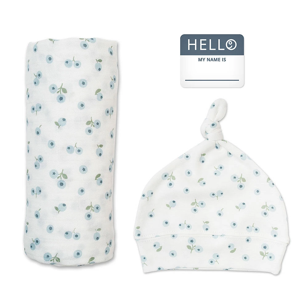 Lulujo - Hello World Blanket & Knotted Hat - Blueberries