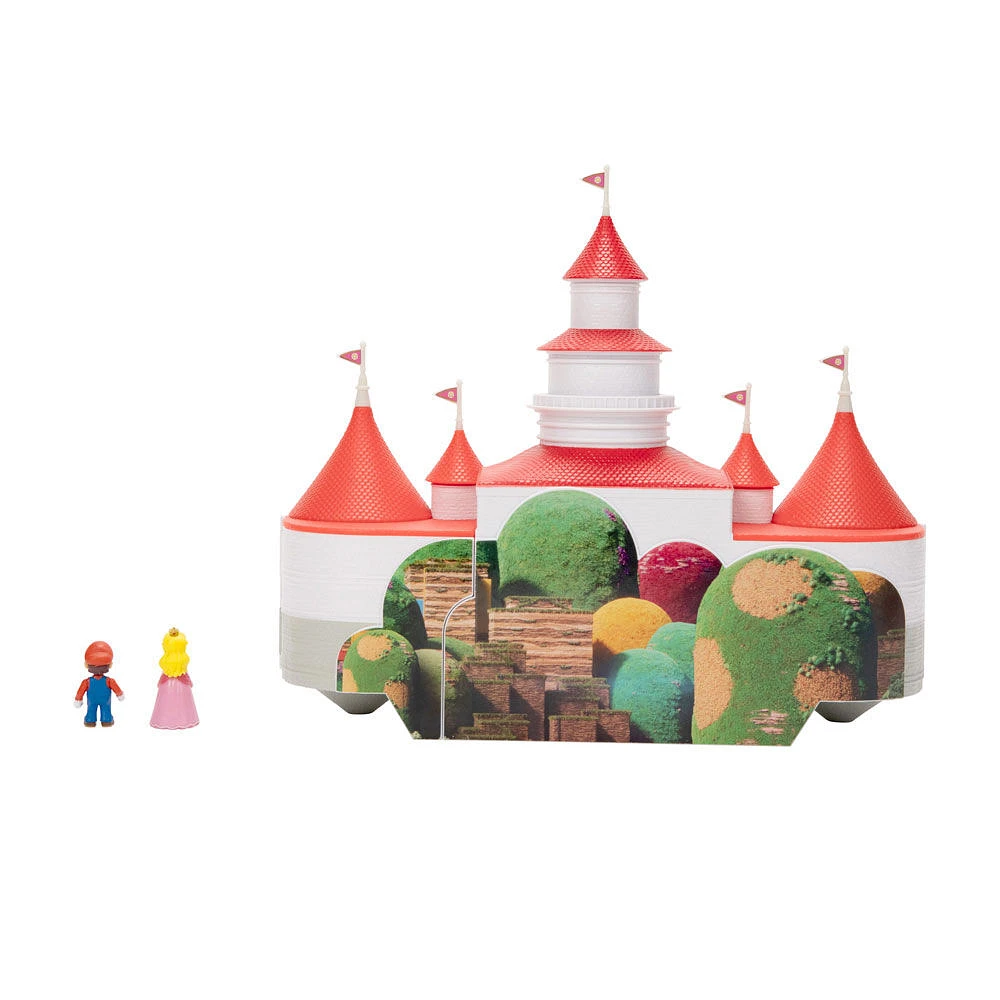 Super Mario Bros Le Film - Ensemble Château du Royaume Champignon avec figurines miniatures Mario et Princesse Peach de 1,25"