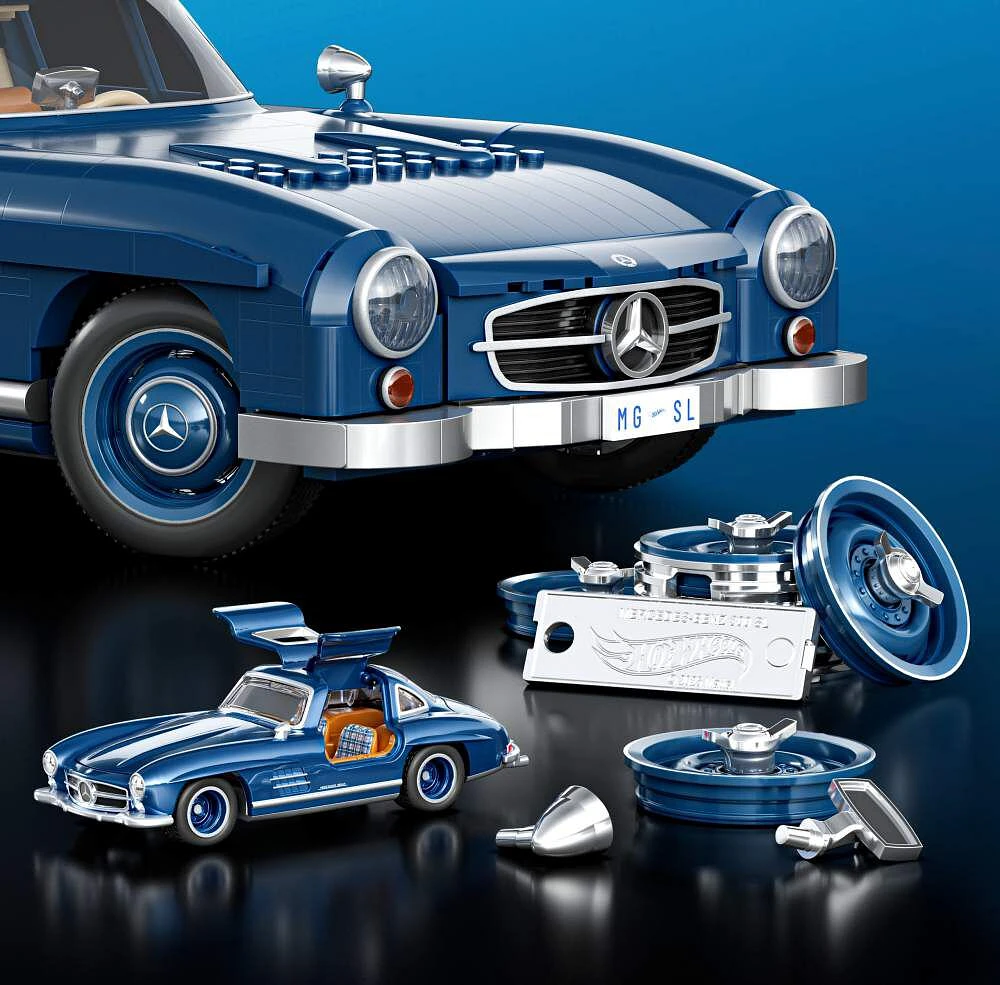 Mattel Brick Shop Hot Wheels Mercedes-Benz 300 SL Building Toy Kit (1600 Pieces), for Collectors