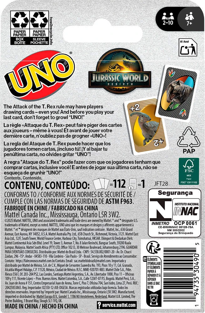 UNO Jurassic World Rebirth Card Game for Kids, Family & Adult Game Nights