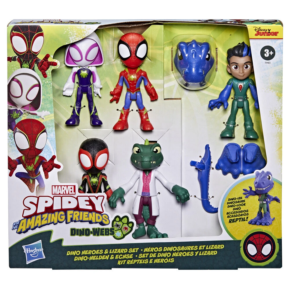 Spidey et ses Amis Extraordinaires Dino-Webs, pack de figurines Héros dinosaures et Lizard