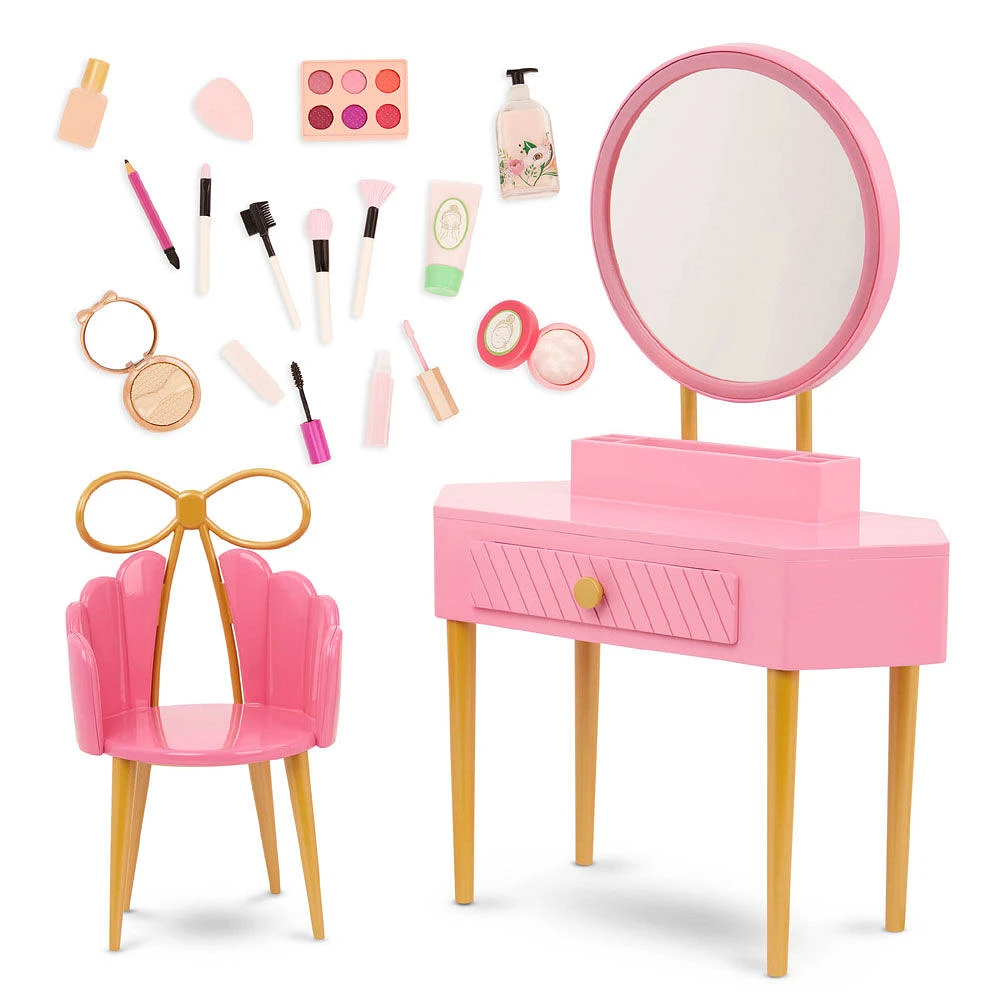 Our Generation Fabulous Fun Vanity Set Pink Vanity Table & Accessories for 18-inch Dolls