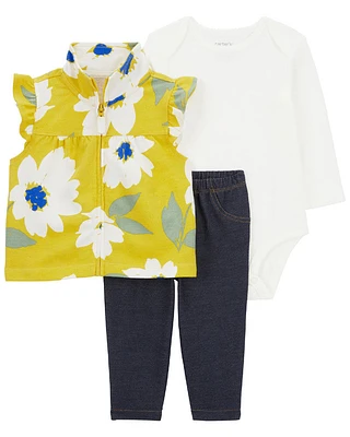 Carter's Three Piece Floral Little Vest Set Yellow 