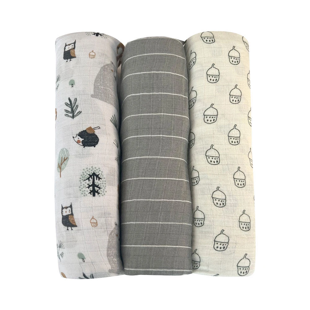 Koala Baby - 3 Pk Grey Woodland Muslin Swaddle