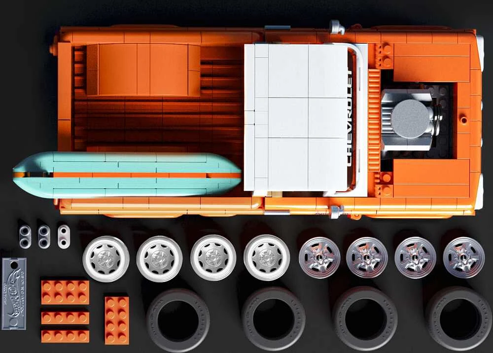 Mattel Brick Shop Hot Wheels Custom '62 Chevy Pickup Building Toy Kit (858 Pieces), for Collectors