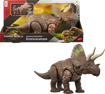 Jurassic World Rebirth Gigantic Thrashers Eotriceratops Dinosaur Figure Toy, Tail Activated Attack