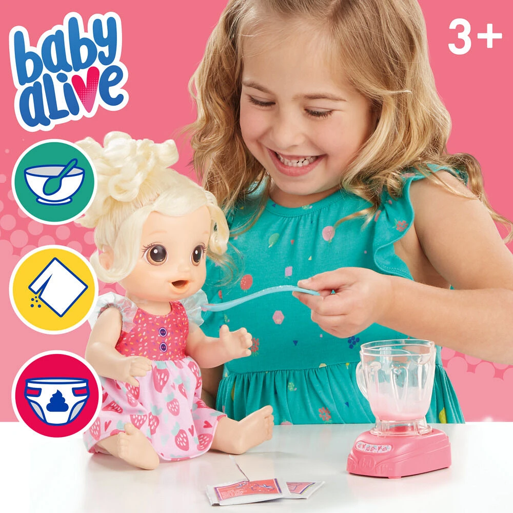 Baby Alive Magical Mixer Baby Doll, Strawberry Shake, Toy Blender, Baby Alive Doll