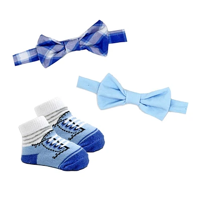 Baby Mode Signature Ensemble 3 pièces avec nœud papillon et chaussettes garçon : carreaux bleus